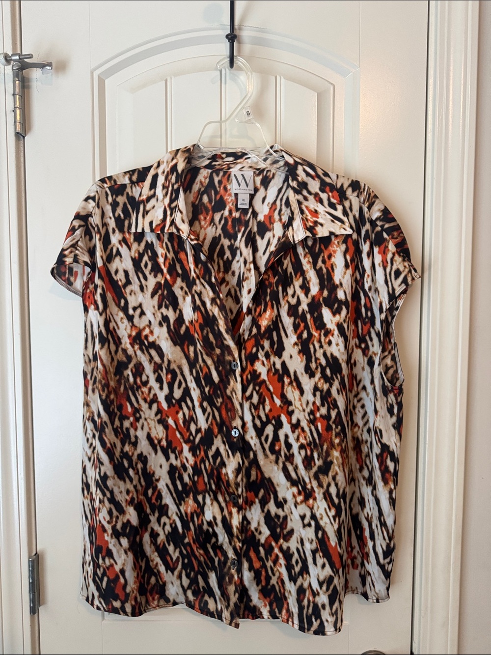 W by Worth Rust Black and White Animal-Print Button Blouse